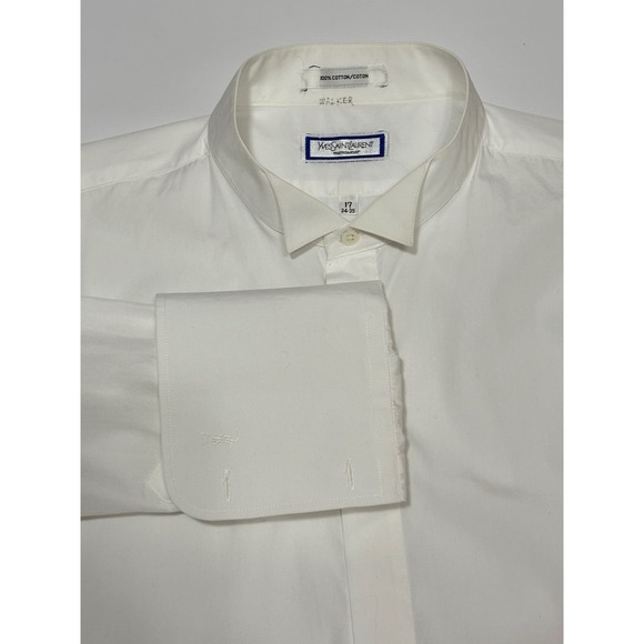 Yves Saint Laurent White Vtg French Cuff Formal Dress Shirt Mens 17 34-35 Logo